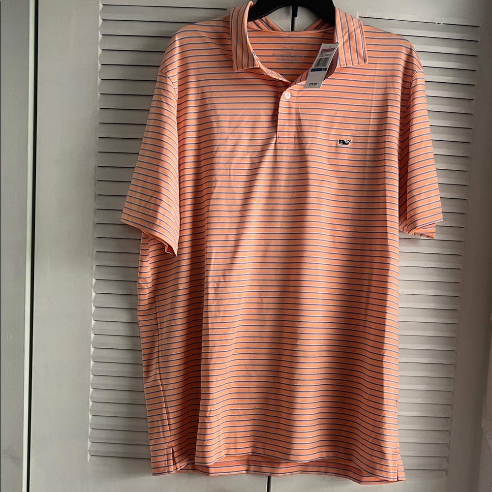 Vineyard Vines Men's Polo in Orange and Blue Stripes